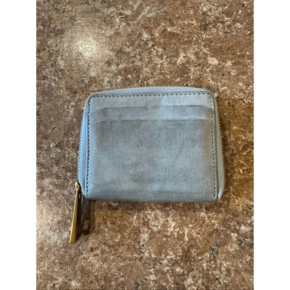 Margot New York Genuine Leather Gray Zip Around Card Holder Coin Purse Wallet